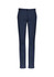 Navy blue women's chino pants with a tapered fit and a front button closure, featuring a logo on the back.