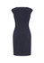 A navy blue women's dress with a fitted silhouette and cap sleeves, featuring a zip closure at the back.