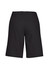 A pair of black women's cargo shorts featuring a comfort waist design and a straight cut.