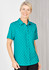 A short sleeve shirt in teal featuring a white daisy print and a button-up front. It has a single chest pocket.