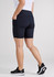 A pair of women's bike shorts in navy blue with a fitted design and pockets, displayed from the back.