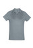 A women's short sleeve polo shirt in a soft grey colour, featuring a collar and a logo.