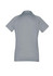 A women's short sleeve polo shirt in a soft grey colour with a collar and a logo.