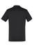 A black short sleeve polo shirt featuring a simple design and a logo on the front.