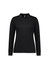 A women's long sleeve polo shirt in black, featuring a collar and buttoned placket, with a logo.