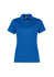 A women's short sleeve polo shirt in vibrant blue, featuring a collar and a logo on the chest.