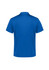 A blue men's short sleeve polo shirt with a plain design and a logo on the back.