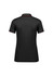 A black women's short sleeve polo shirt featuring contrasting trim and a logo.