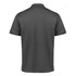 A dark grey men's short sleeve polo shirt featuring a collar and a back view. It has a logo on the chest.