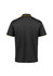 A black short sleeve polo shirt with yellow accents and a logo on the chest.