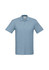 A light blue men's polo shirt with a collar, short sleeves, and a brand logo on the chest area.
