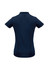 A women's short sleeve polo shirt in navy blue, featuring a back view with subtle design details and a logo.