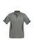 A short sleeve polo shirt in grey with contrasting black side panels and a logo on the chest.