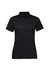 A black women's short sleeve polo shirt with a collar and button placket, featuring a subtle textured design.