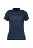 A navy short sleeve polo shirt for women, featuring a collar and button placket, with a subtle texture.