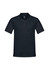A navy blue men's short sleeve polo shirt with a collar and a logo on the chest.
