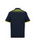 A navy short sleeve polo shirt featuring a grid pattern in bright yellow on the back. Includes a logo on the chest.