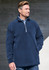 A men’s heavyweight fleece jumper in navy blue, featuring a zip-up collar and a relaxed fit.