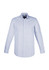 A men's long sleeve button-up shirt featuring a blue and white checked pattern with a logo on the chest.