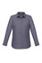 A long sleeve button-up shirt in a dark grey colour with a collar and a logo.