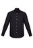 A black long sleeve button-up shirt with a classic fit and a single chest pocket. Features a logo on the front.