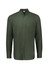 A long-sleeve button-up shirt in a rich green colour with a single chest pocket and a collar.