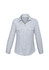 A light grey women's long sleeve button-up shirt with two chest pockets and roll-up sleeve tabs.