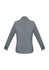 A grey women's button-up shirt with long sleeves, featuring a collar and button cuff details, with branding.