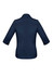 A navy blue women's button-up shirt with 3/4 sleeves. The shirt features a standard collar and rolled cuffs.