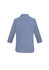 A blue and white checkered women's Jagger 3/4 sleeve button-up shirt with a classic collar and a logo on the back.