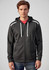 A men's black hoodie with a zip front, featuring contrasting details and an attached hood. Includes branding.