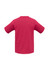 A short-sleeve tee in a solid magenta colour, featuring a simple design and a logo on the back.