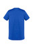 A blue short sleeve T-shirt featuring a plain back design and a logo on the neckline.