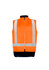 An orange waterproof jacket featuring reflective stripes and a zip closure, designed for high visibility workwear.
