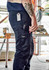 Men's rugged cooling stretch pant in navy, featuring multiple pockets and a logo, displayed in a work environment.