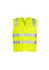 A unisex hi-vis vest in bright yellow with reflective silver stripes, featuring a simple design and no sleeves.