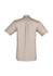 A lightweight short sleeve shirt in beige, featuring a back pleat and a logo.