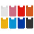 A set of eight slim card holders in white, pink, red, orange, yellow, blue, and black, featuring a logo.