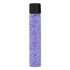 A transparent tube filled with purple bath salts, topped with a black cap.