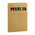 A brown cardboard box containing colourful crayons visible through a cut-out window.