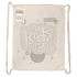 A beige drawstring bag featuring a black outlined design with various shapes and the text "kids hub".