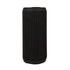 A cylindrical black Bluetooth speaker with a textured surface and rounded edges.