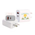 A white wall charger with multiple USB ports and a logo, featuring a compact design suitable for travel.