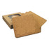 A set of four square cork coasters in natural brown, presented in a kraft box with a window.