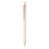 A white eco-friendly plastic pen with a clip. The pen has a textured finish and features a branding logo.