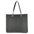 A black tote bag with two handles and a simple design. It features a logo on one side.