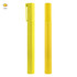 A bright yellow highlighter pen with a textured grip and a smooth body. The pen features a clip and has branding.