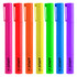 A set of eight jumbo highlighter pens in fluorescent pink, orange, yellow, green, and purple, featuring a logo.