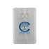 A clear, rectangular hand sanitiser spray card with a nozzle and a logo on the front.