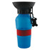 A drink bottle with a blue body, a black top, and a red silicone band, featuring a bone-shaped accessory.